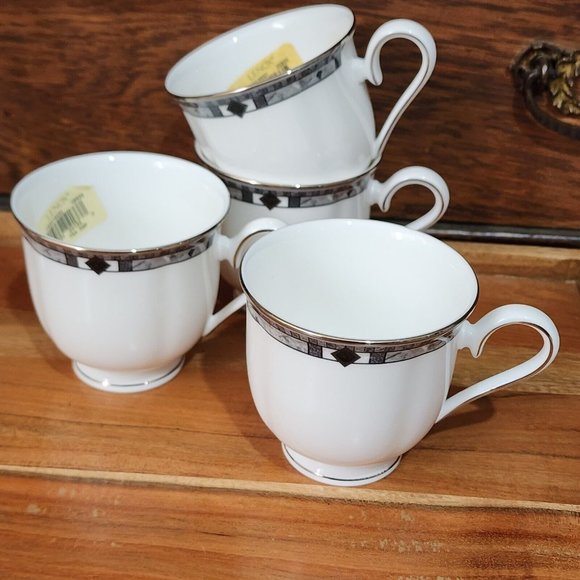 Set of 4 Lenox Debut Collection Kara Teacups grey black silver platinum - Picture 2 of 13